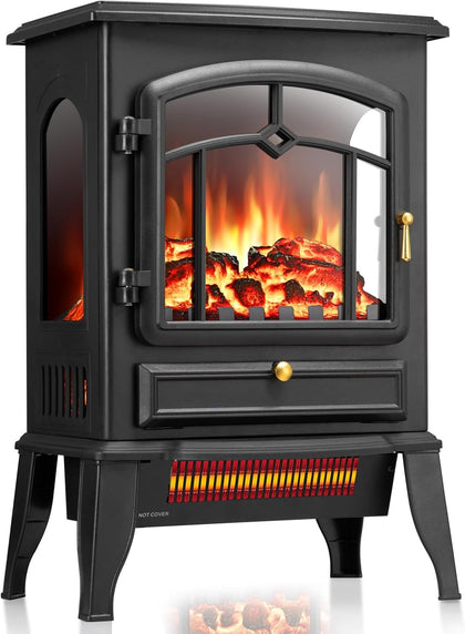 Electric Fireplace Stove with Dual Heat & Flame-Only Mode, 5100 BTU | 22 in, 1000W/1500W Settings for Fast Warmth