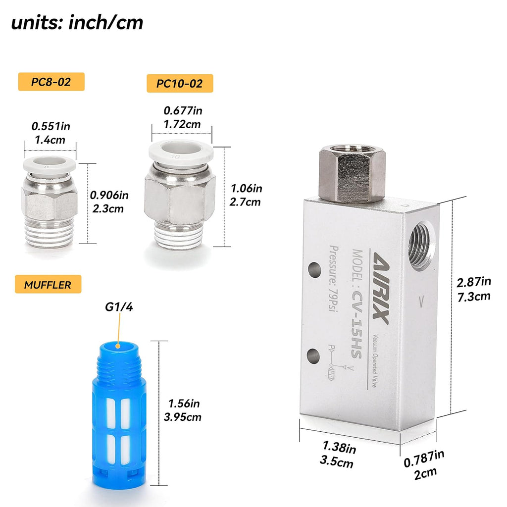 1/4" Vacuum Generator CV-15HS, Pneumatic Ejector with Silencer