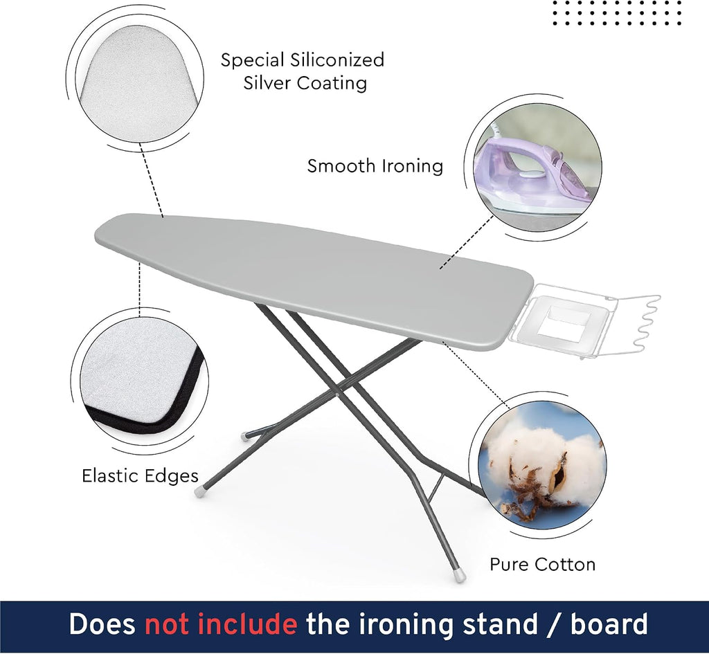 Ironing Board Cover and Pad, 6mm Felt 54"x15" Silver Luxury | Heat Reflective Metallized Silver | Heavy Duty Elastic