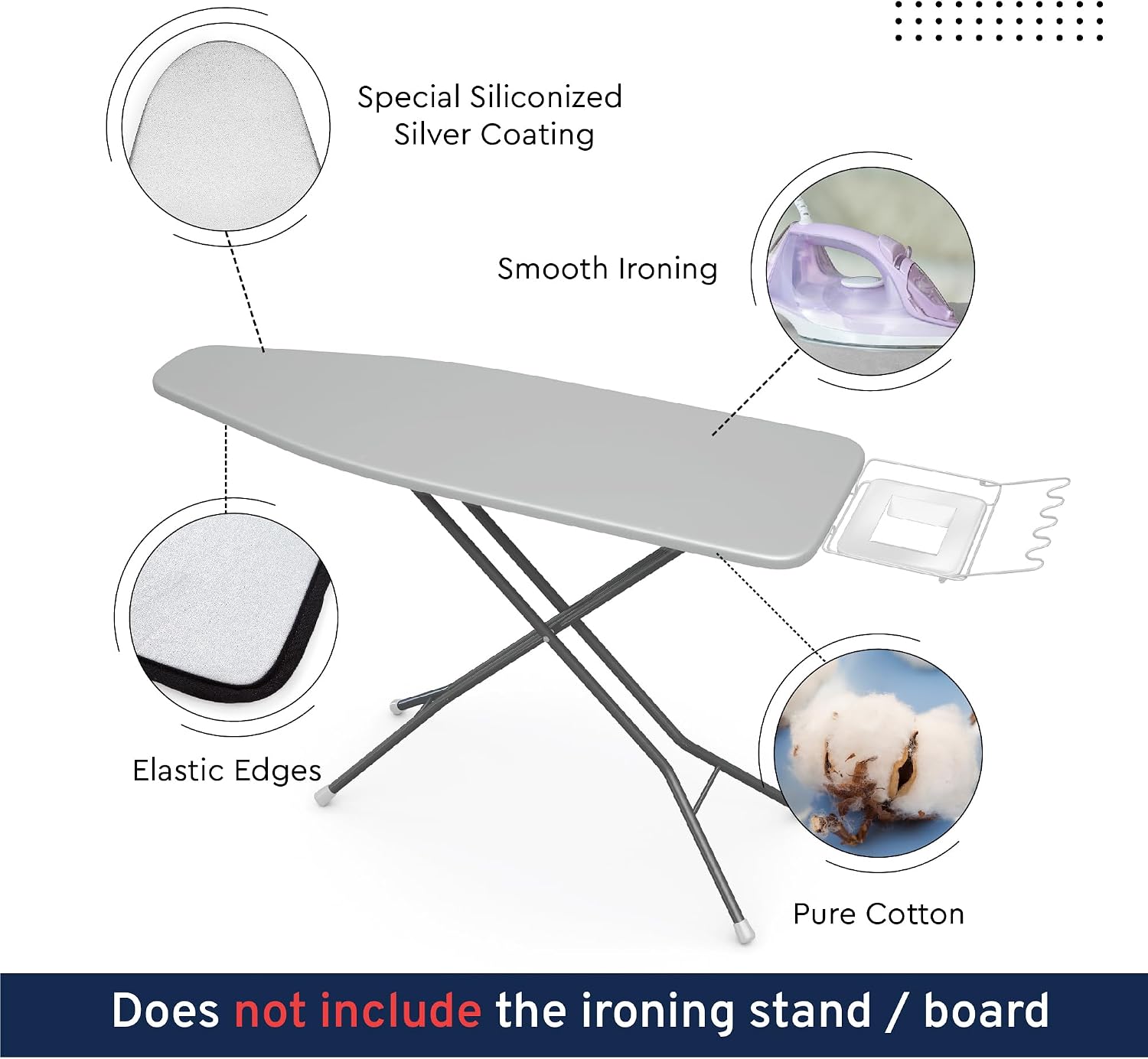 Ironing Board Cover and Pad, 6mm Felt 54"x15" Silver Luxury | Heat Reflective Metallized Silver | Heavy Duty Elastic