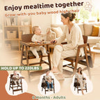 3-in-1 Wooden High Chair with Steps & Adjustable Tray for Baby Toddler