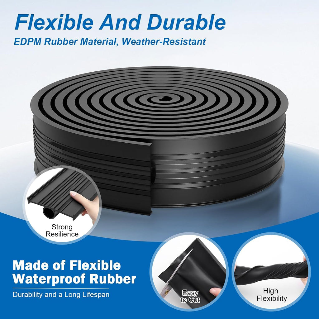 Garage Door Seals Bottom Rubber, EPDM Weatherproof Stripping Kit with 16.5Ft 5/16" T-Ends, U+O Ring Door Threshold