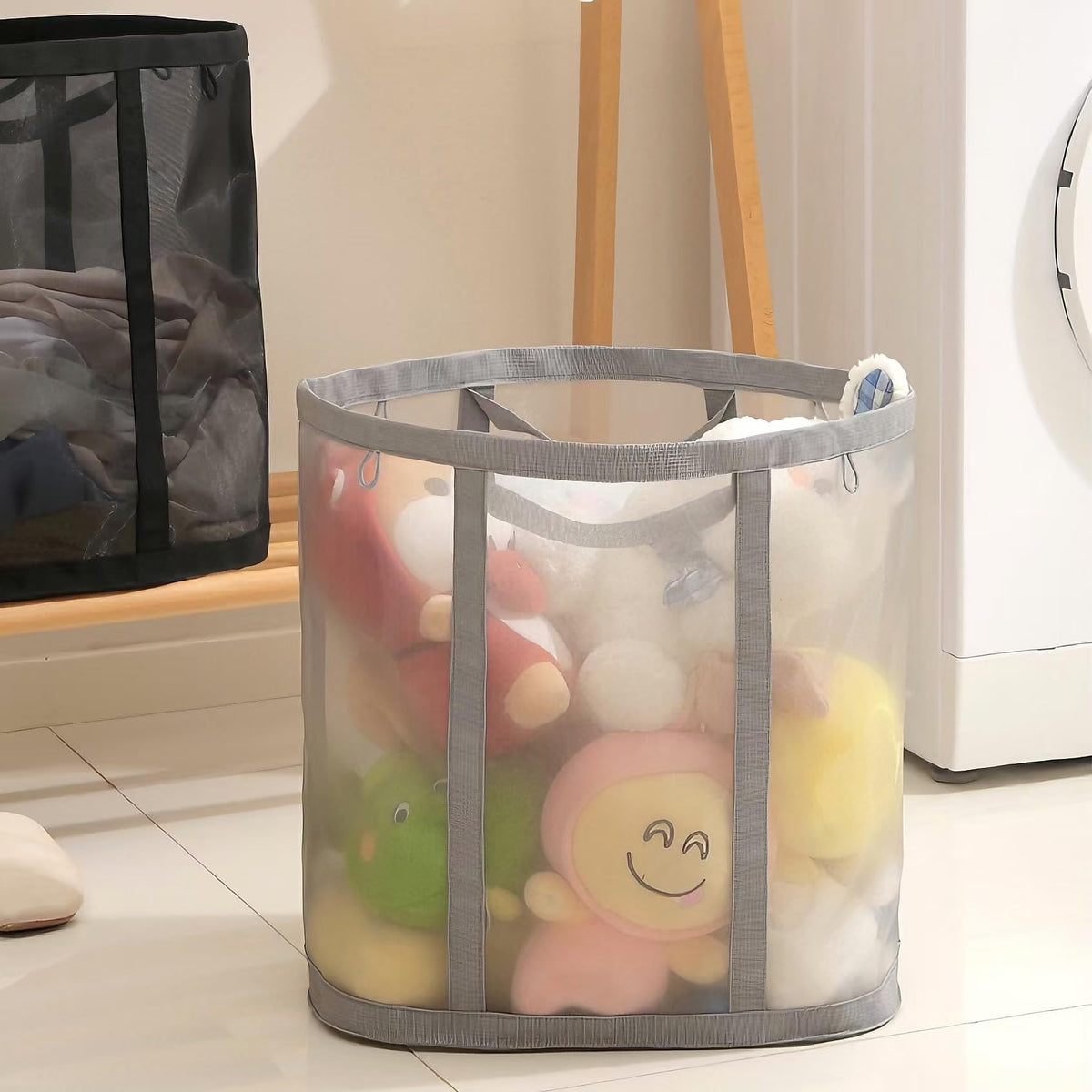 Mesh Bag with Handles, Collapsible Laundry Basket, Foldable Laundry Bag, Breathable Folding Beach Bag,Space-saving