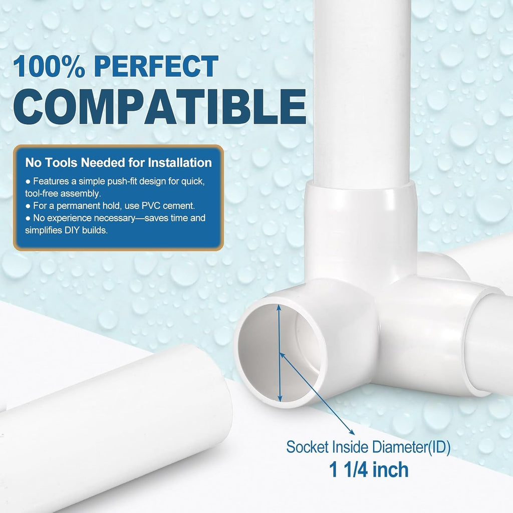 8 Pack 4-Way 1 1/4" SCH40 PVC Elbow Corner Side Outlet Tee Fitting