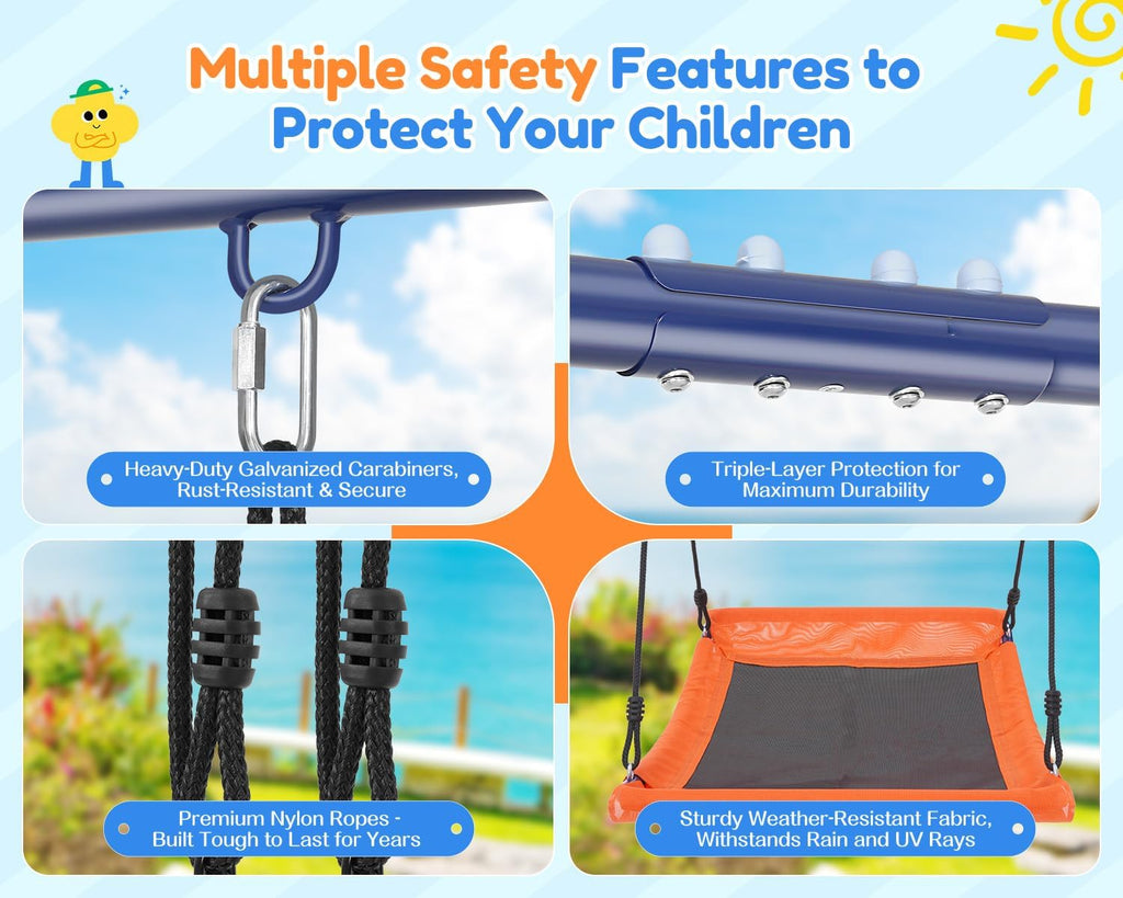 Swing Sets for Backyard Kids 3-12, Outdoor Playground Swingset with Slide&Teeter-Totter,700LBS Heavy Duty Swing Set