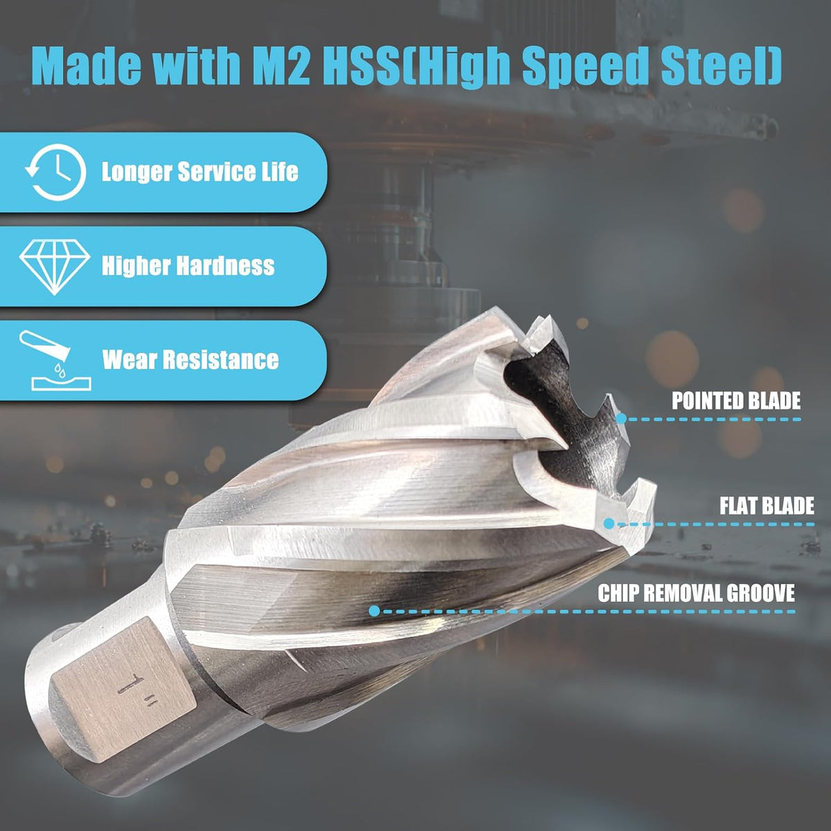 1PC M2 HSS Annular Cutter 1/2" Dia 1" Cutting Depth 3/4" Weldon Shank