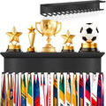 Medal Hanger Display with Shelf, Trophy and Medal Display Shelf, Sports Medal Plaques Hanger Display for Running