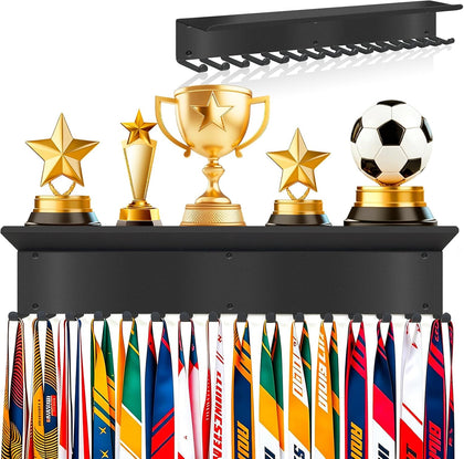 Medal Hanger Display with Shelf, Trophy and Medal Display Shelf, Sports Medal Plaques Hanger Display for Running