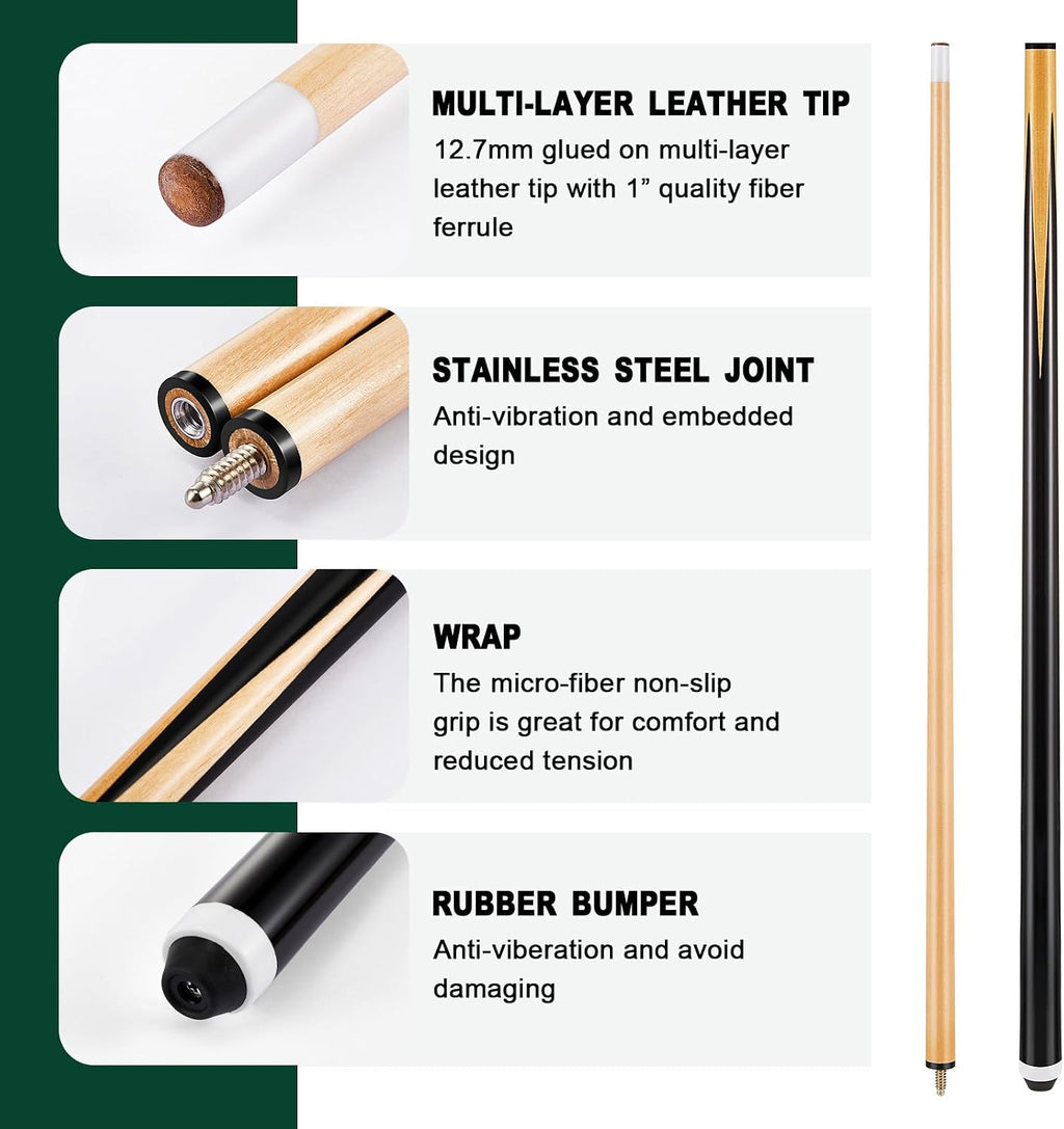 39 Pcs Premium Pool Table Accessories Set Billiard Set | 6 Cue Sticks, 16 Billiard Balls, Triangle, Diamond Racks