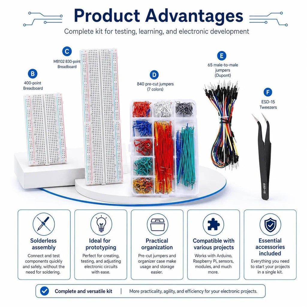 4 Breadboard Kit 970 Jumper Wires with Tweezers for Electronics Projects