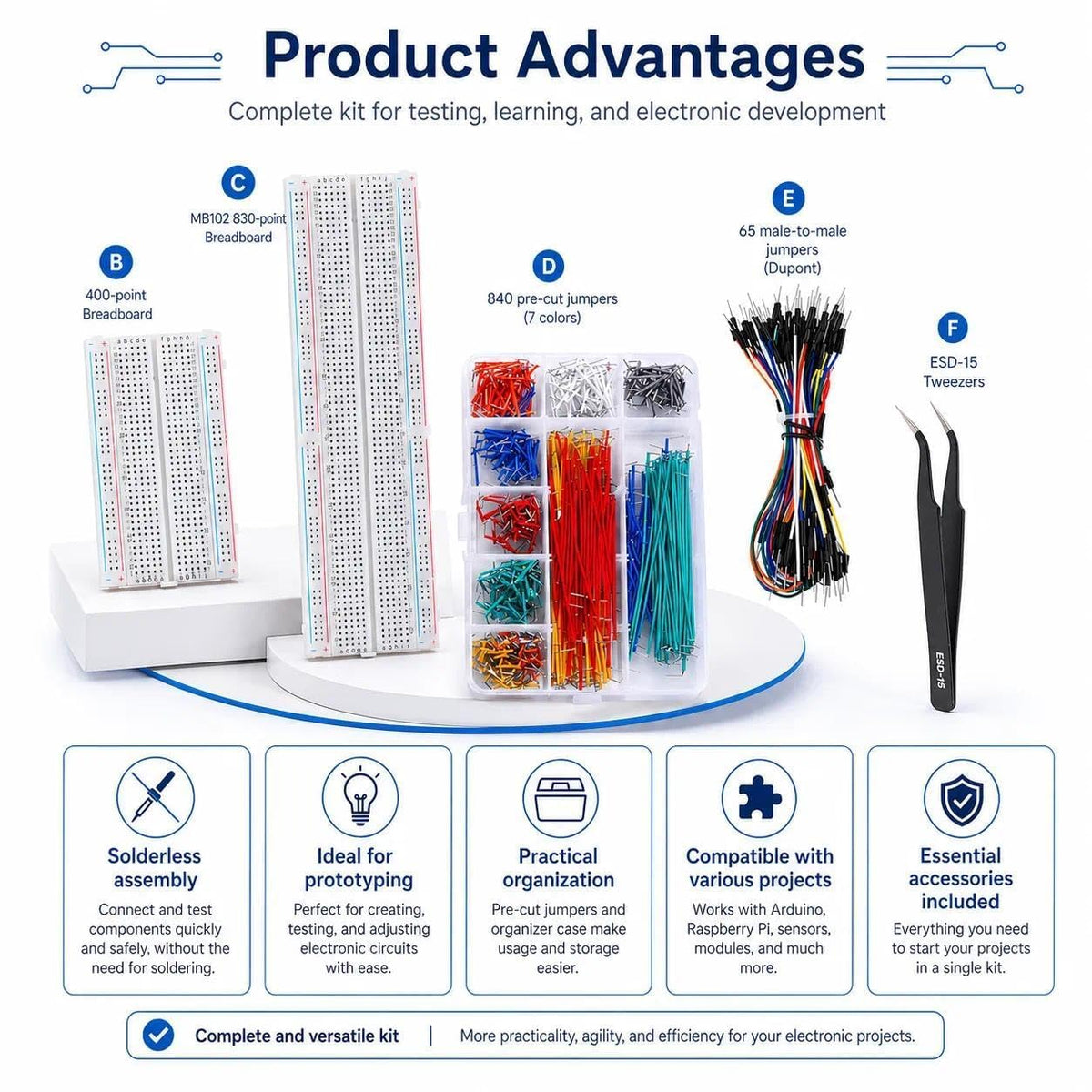 4 Breadboard Kit 970 Jumper Wires with Tweezers for Electronics Projects