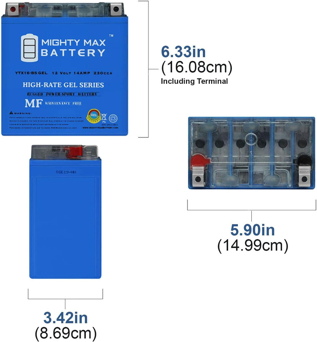 Mighty Max Battery YTX16-BS GEL Battery for Kawasaki Vulcan Nomad, Drifter 1500CC 99-05