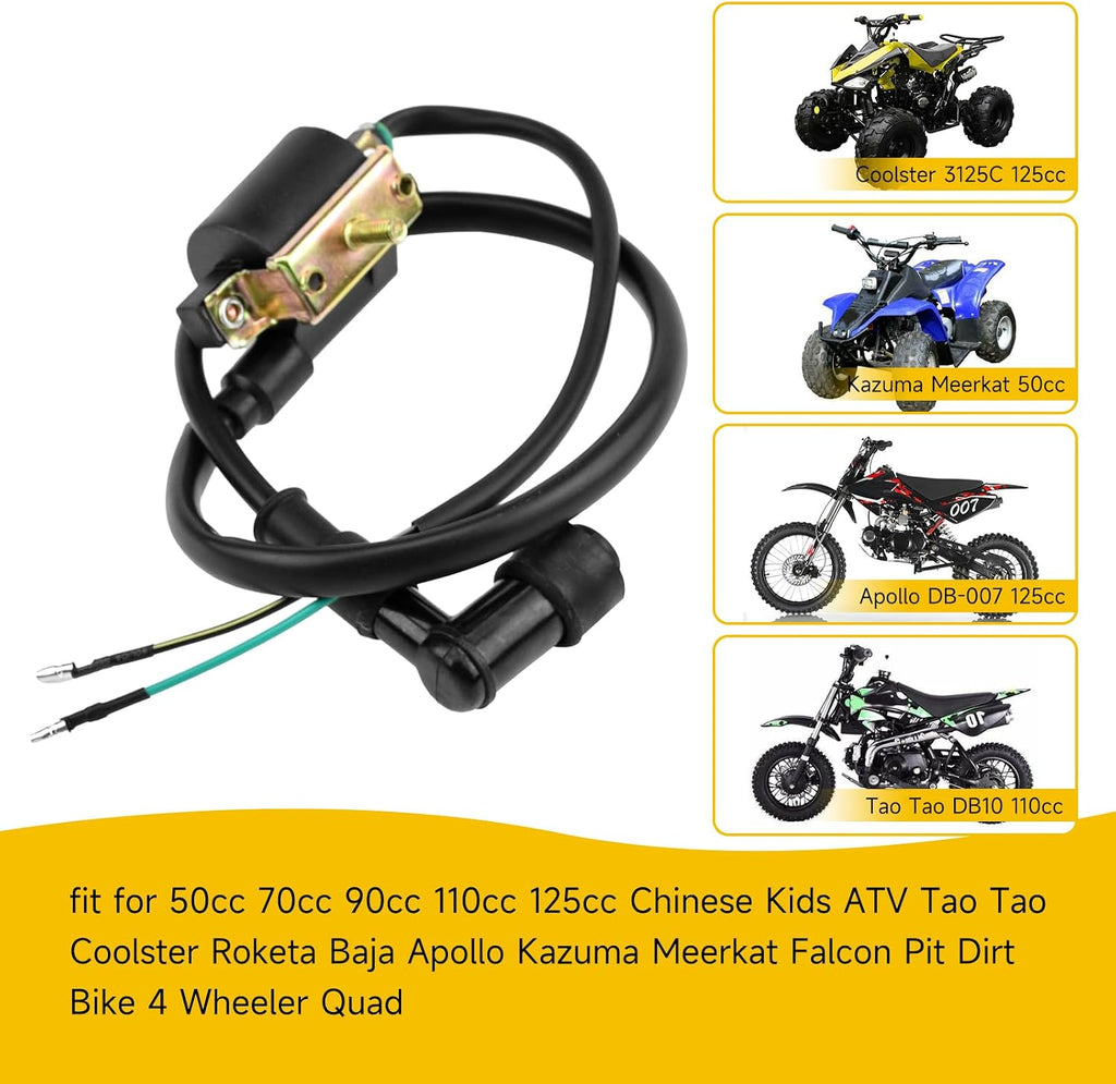 Ignition Coil and A7TC Spark Plug for Coolster 125cc 110cc 90cc 70cc 50cc Taotao DB10 Cheetah Roketa Baja Kazuma
