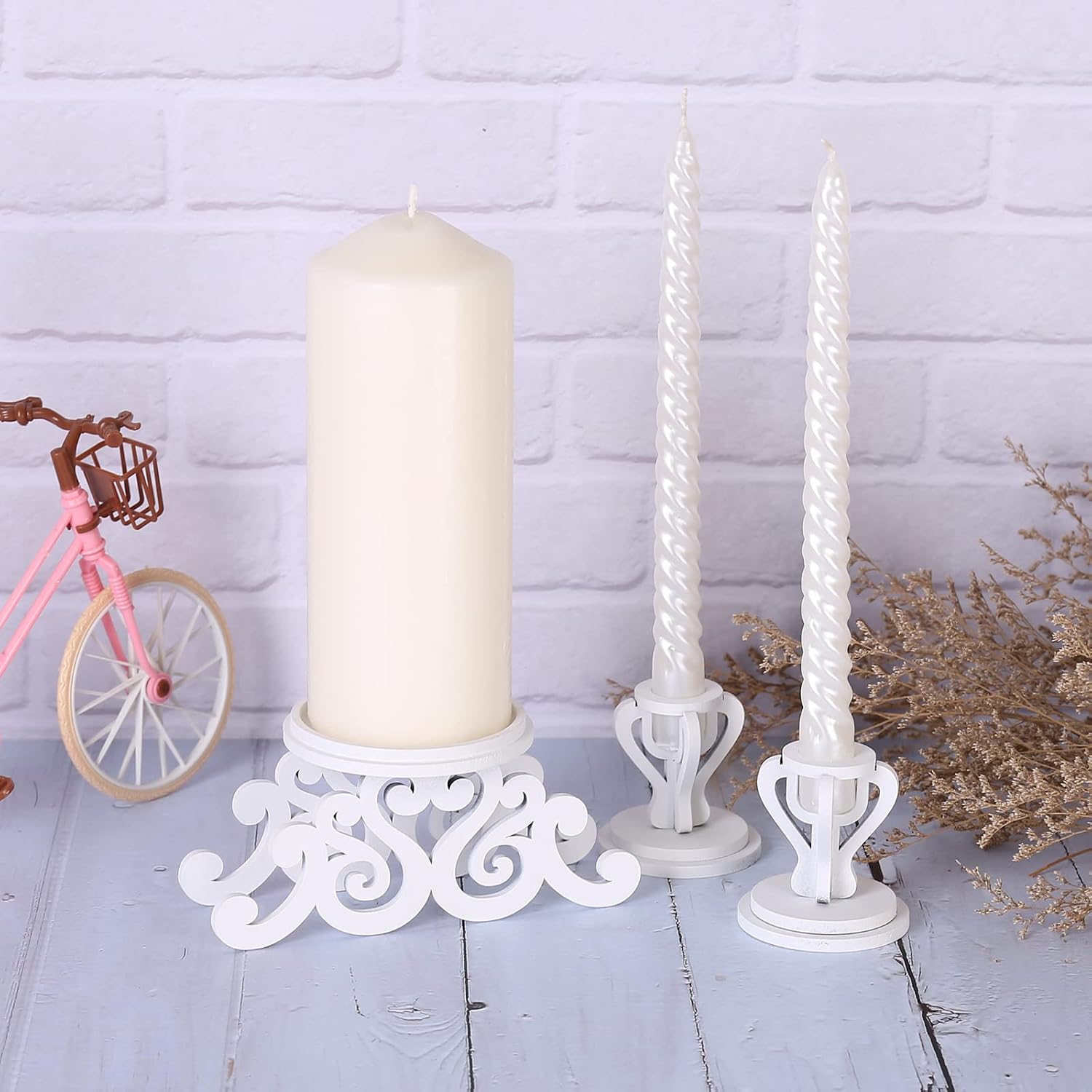 Wooden Unity Candle Holder Set, Wedding Ceremony Centerpiece Decor