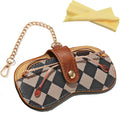 Eyewear Clutch Glasses Case with Clip Soft Leather Sunglasses Bag | Leopard, Plaid, Ultra slim for purse, Portable