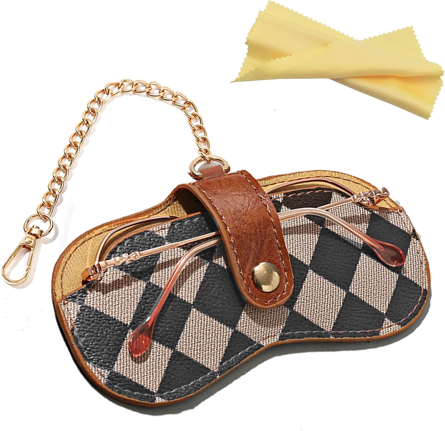 Eyewear Clutch Glasses Case with Clip Soft Leather Sunglasses Bag | Leopard, Plaid, Ultra slim for purse, Portable