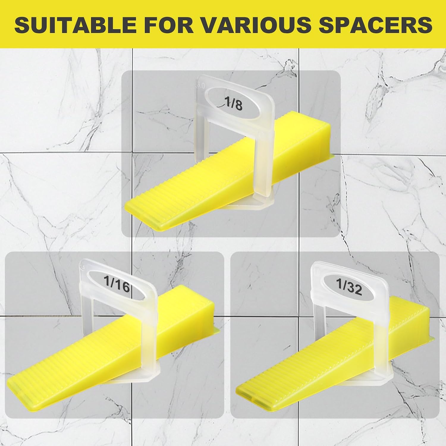 400PCS Tile Leveling System Tile Wedges for 1/8", 1/16", 1/32" Spacers