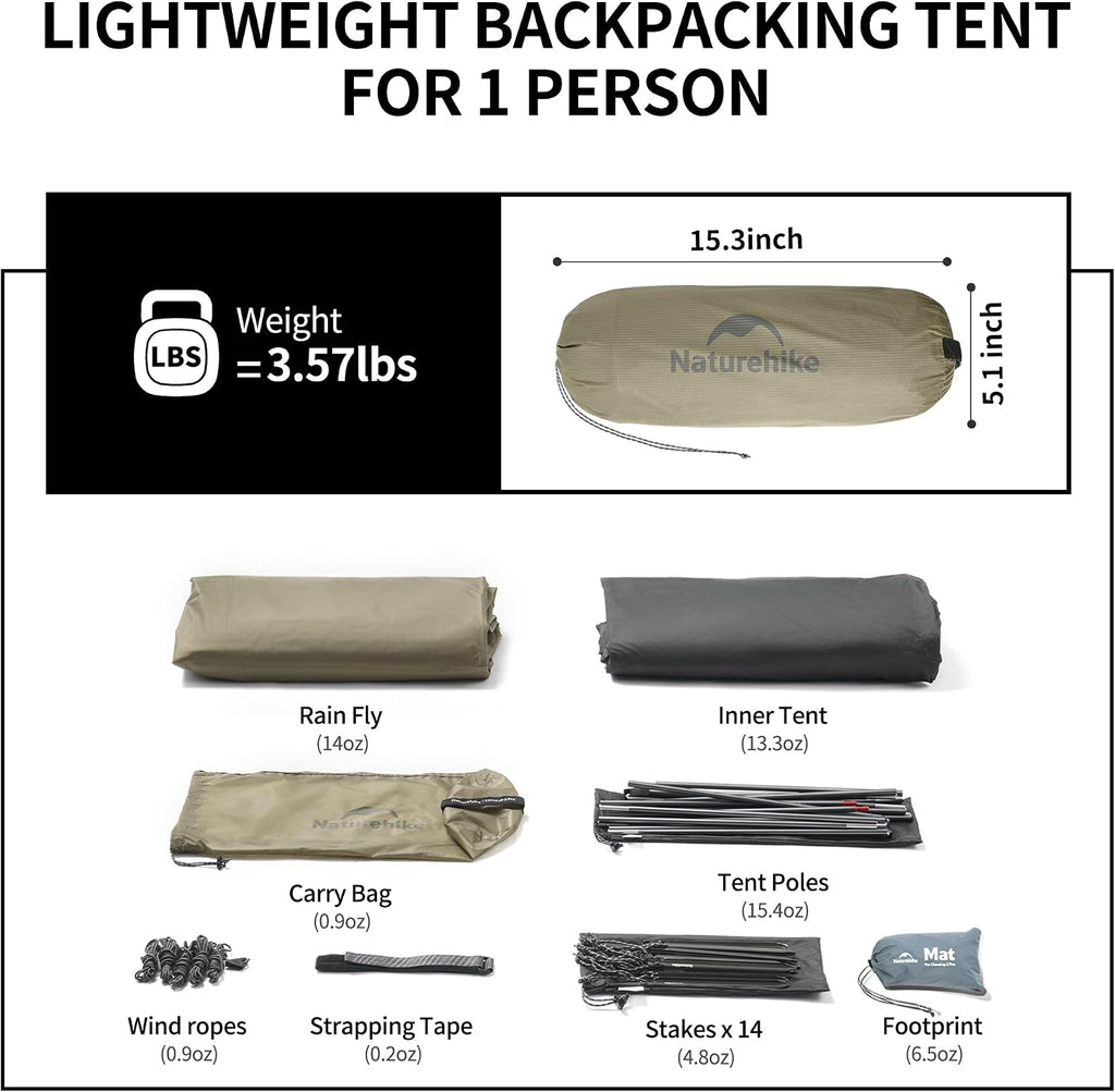 Cloud Up 1 Person Tent, Lightweight Backpacking Tents for One Man, Waterproof Ultralight One Person Tent for Camping