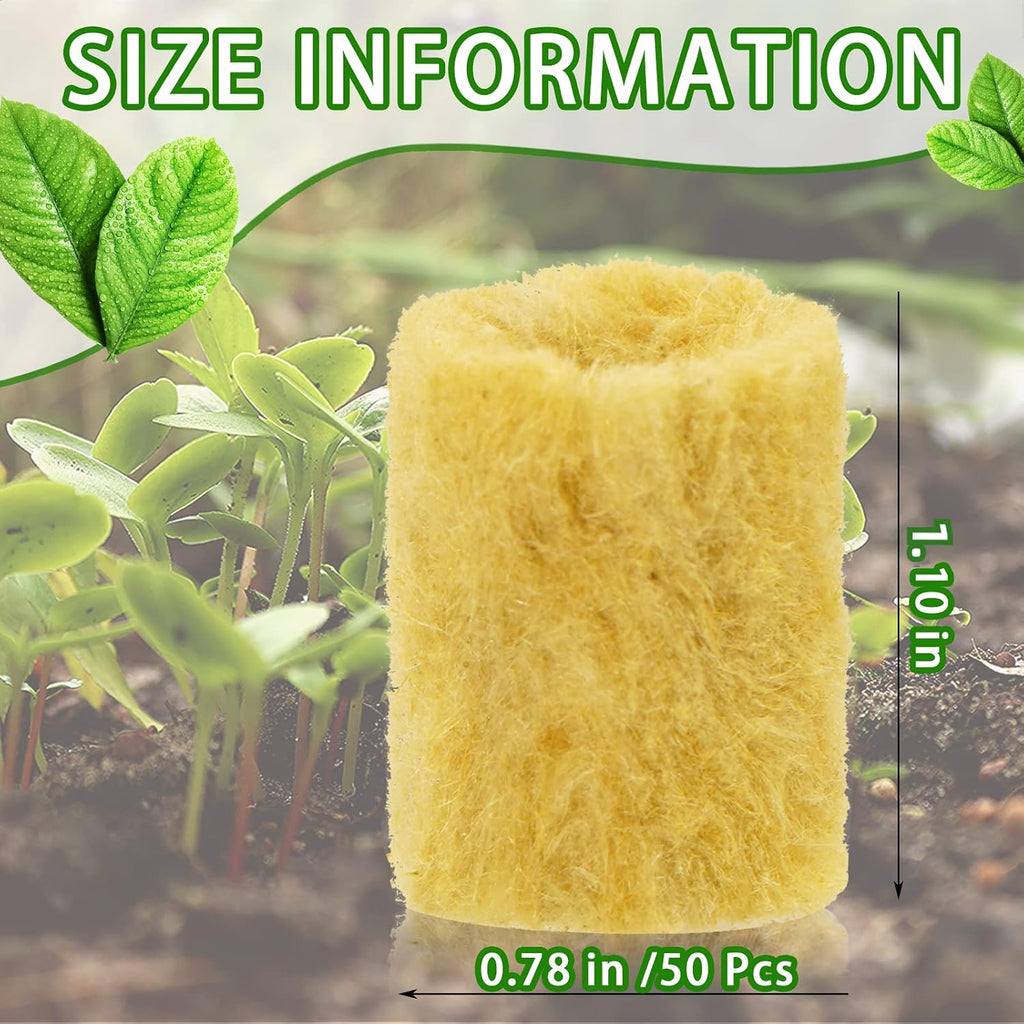 50 Pcs Round Rockwool Starter Plugs, 0.7 x 1 Inch Rockwool Grow Plugs Hydroponics Grow Media Seed Starter Kit Indoor