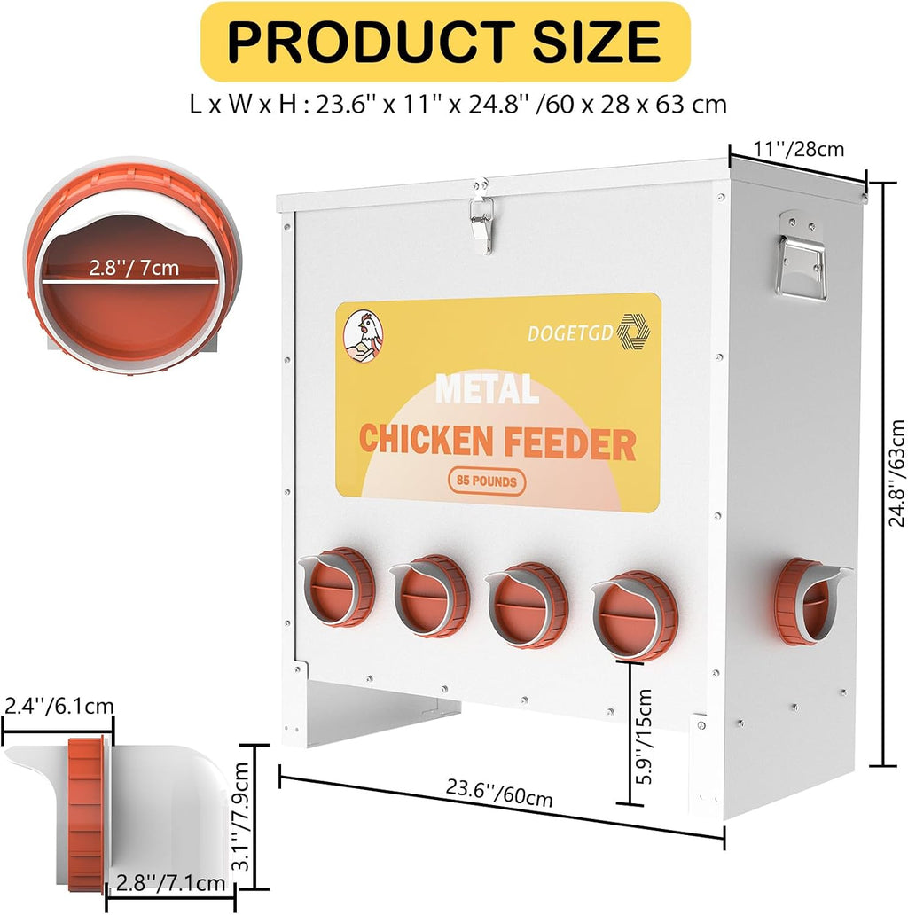 Automatic Chicken Feeder No Waste Metal Poultry Feeder Large Capacity 85lbs for Chickens, Geese, Ducks, Turkeys