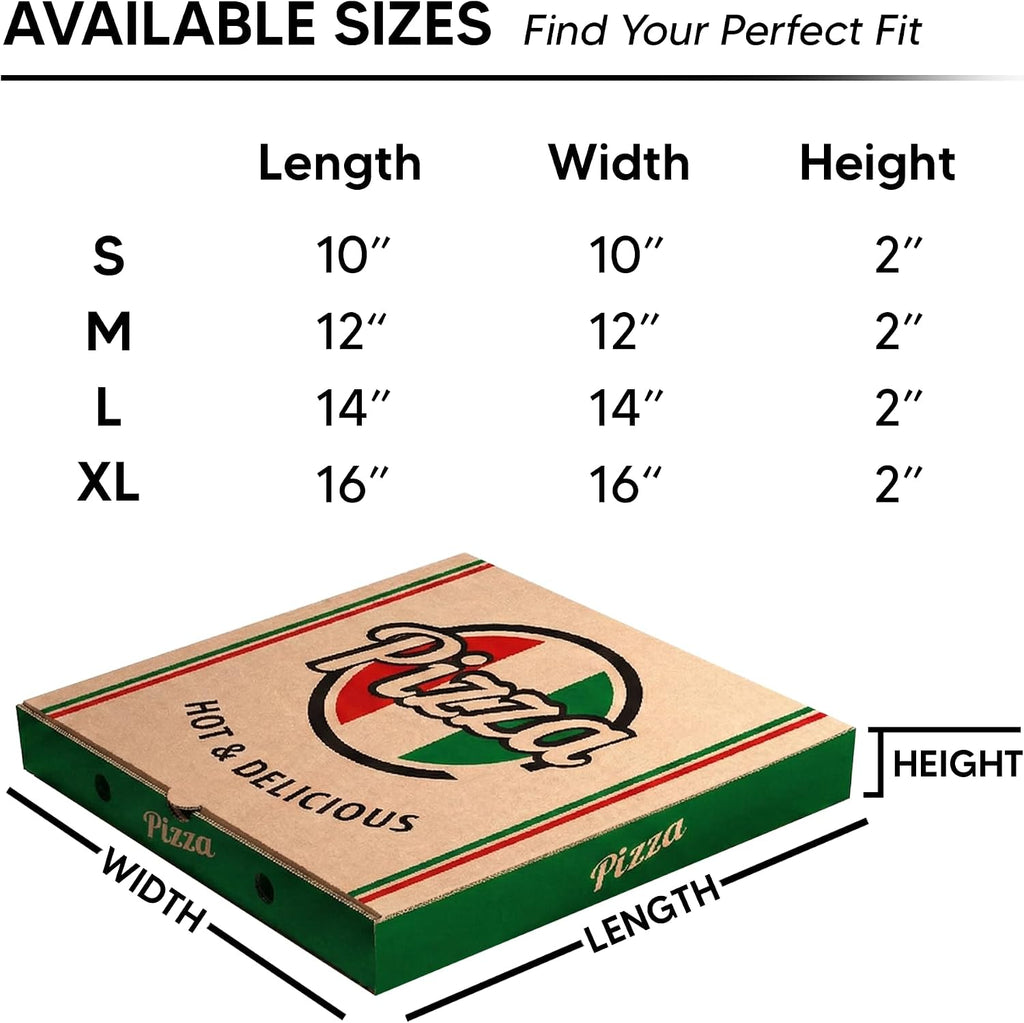 BULK Disposable Pizza Boxes 50 Pack | 12 Inch | Brown Kraft or White | E-Flute | Designed - Hot & Delicious