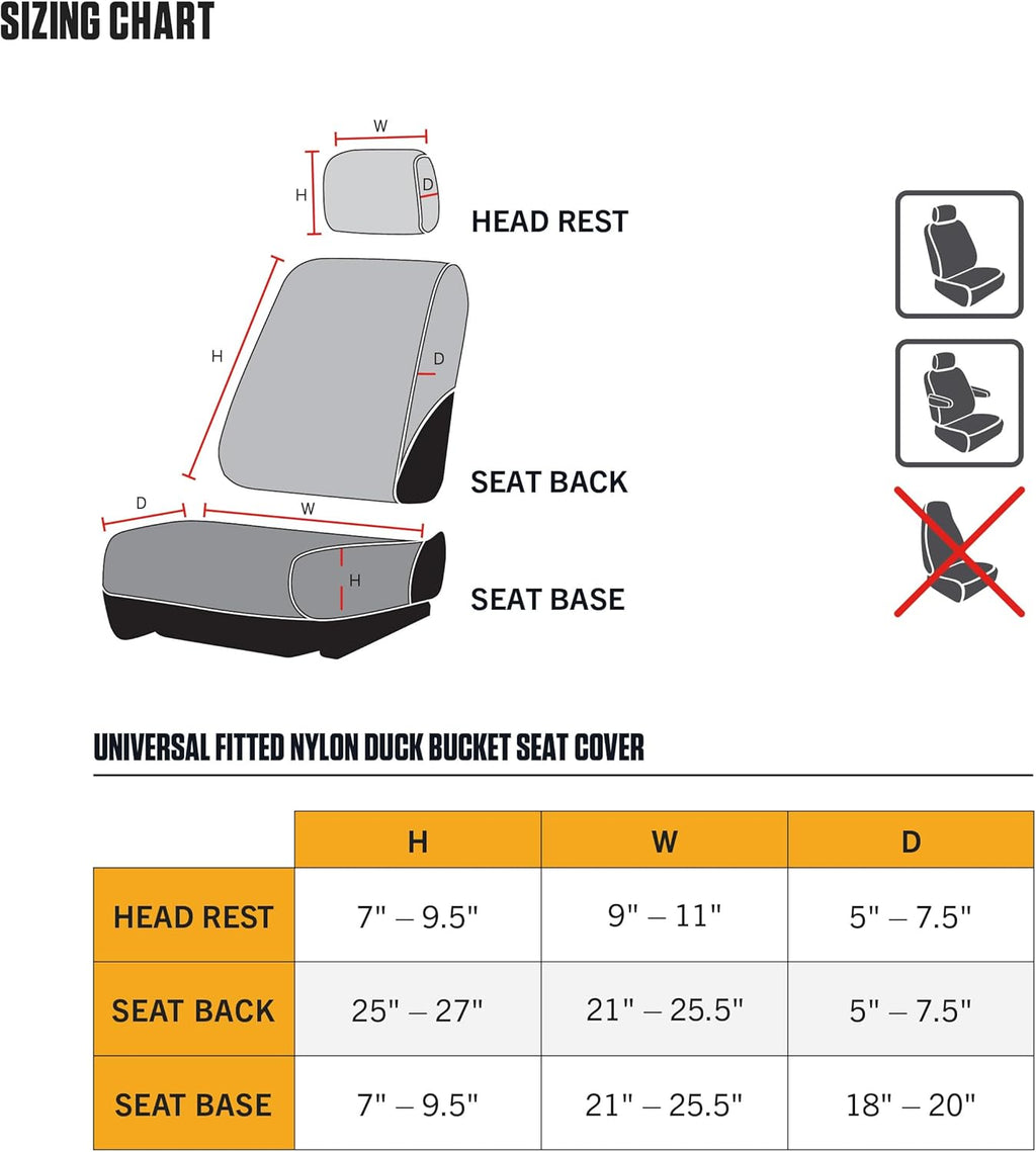 Universal Nylon Duck Canvas Fitted Bucket Seat Cover, Durable Seat Protection with Rain Defender, Single, Black