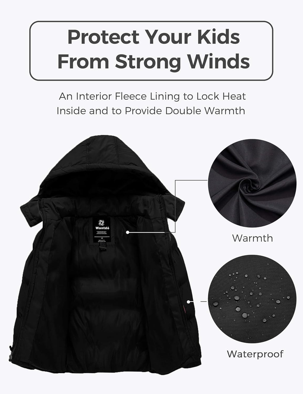 Boys' Winter Coat Waterproof Puffer Jacket Parka with Removable Hood | Windproof,Insulated,5000mm Waterproof,Machine