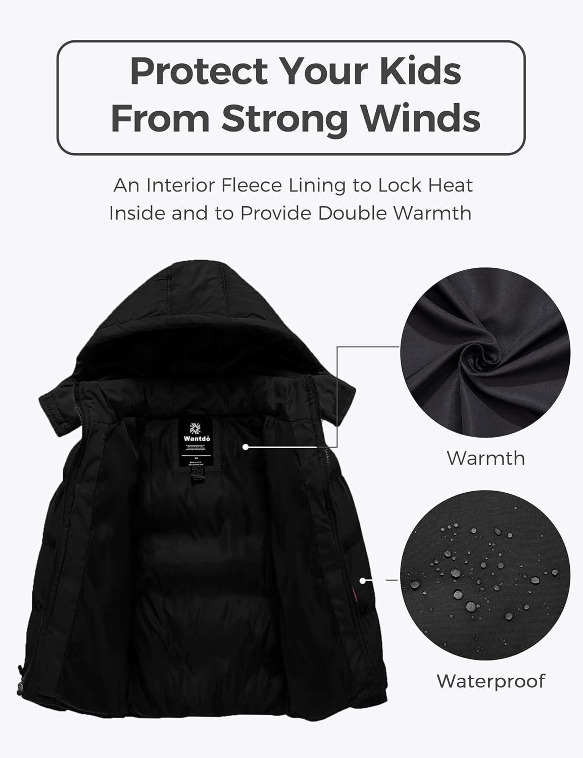 Boys' Winter Coat Waterproof Puffer Jacket Parka with Removable Hood | Windproof,Insulated,5000mm Waterproof,Machine