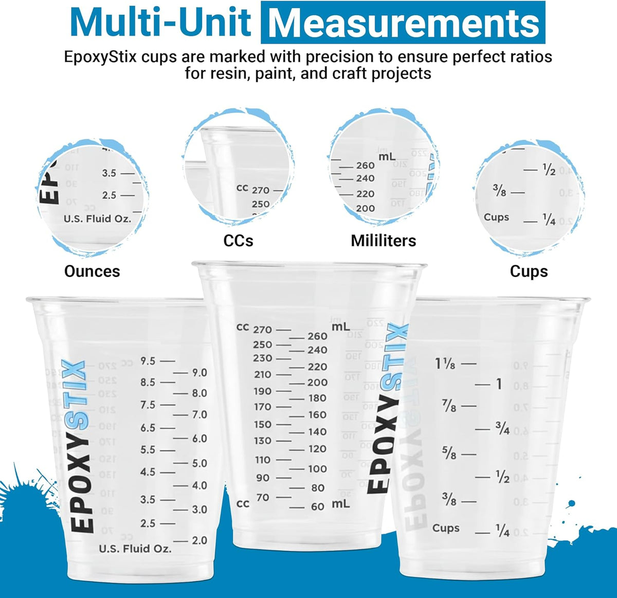 [100 Pack] NEW SIZE 12oz Graduated Mixing Cups - Durable PET, Clear Measurement Markings in oz, mL and cups