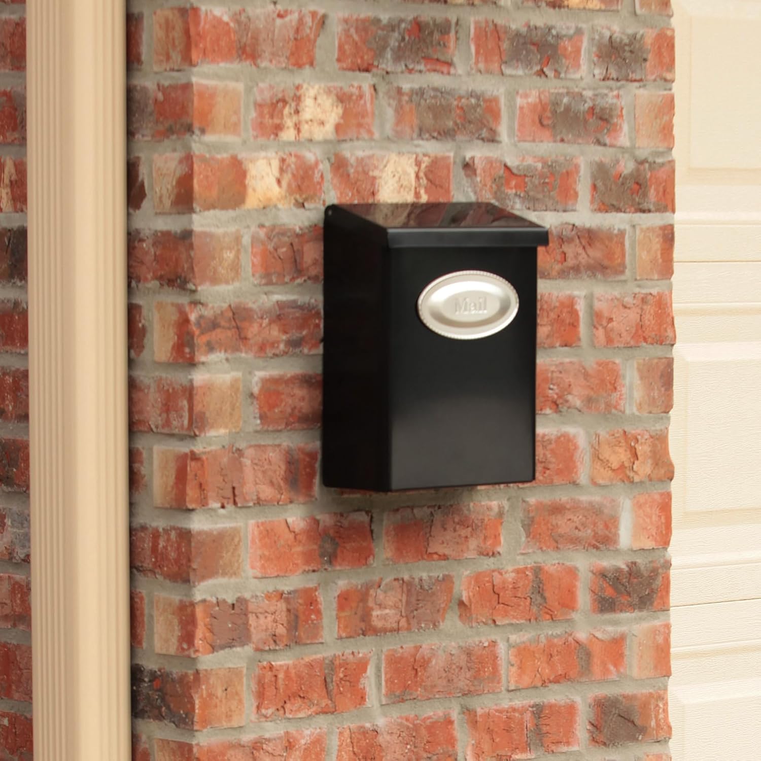 Designer Galvanized Steel, Locking Wall Mount Mailbox, Black with Satin Nickel