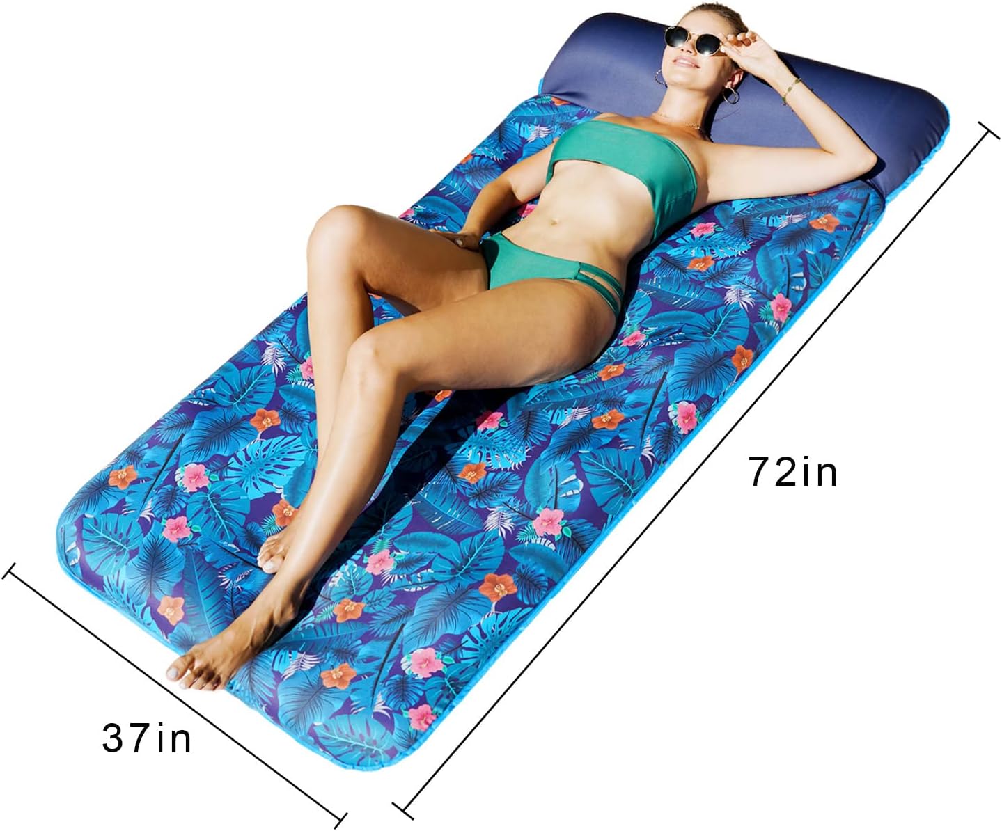 Oversized Pool Float Lounge, 72" X 37" Extra Large Fabric-Covered Pool Floats for Adults, Inflatable Contour Lounger
