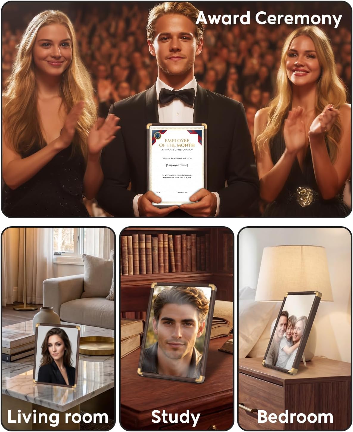 Awards and Trophies, Certificate Frames, Wood Plaque, A4 Size | Display Award Frame, Suitable for Showcasing Employee