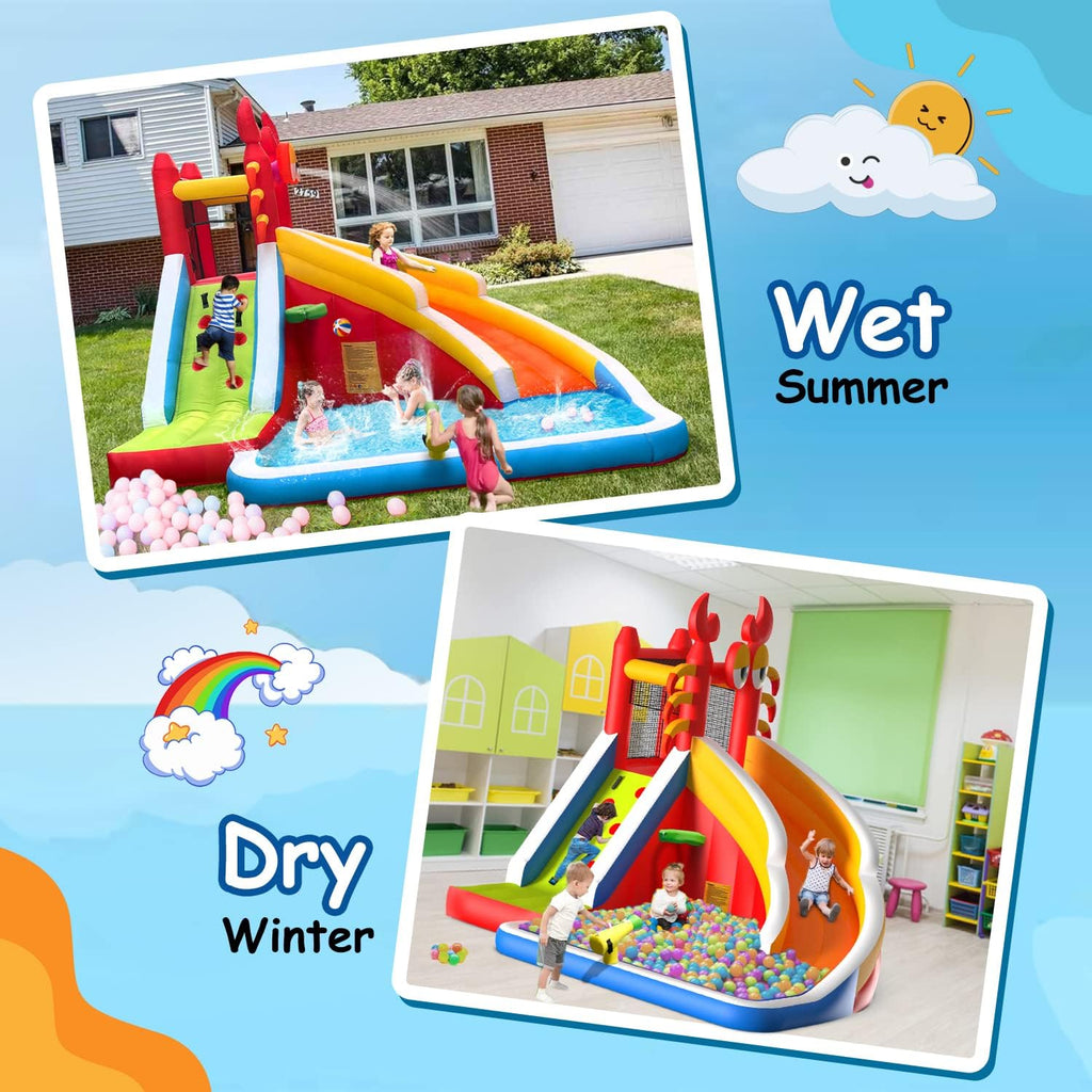 Inflatable Water Slide,Big Bounce House for Kids with Splash Pool,Climbing Wall,Basketball Hoop,Water Gun for