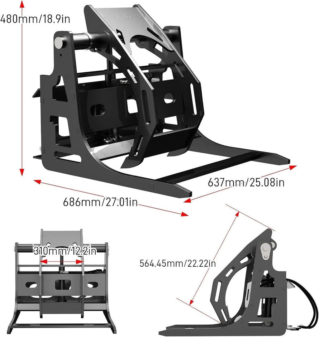 Mini Skid Steer Log Grapple Attachment, Compact Utility Loader Brush Grapple, 25-Inch Hydraulic Wood Claw, Skid Steer