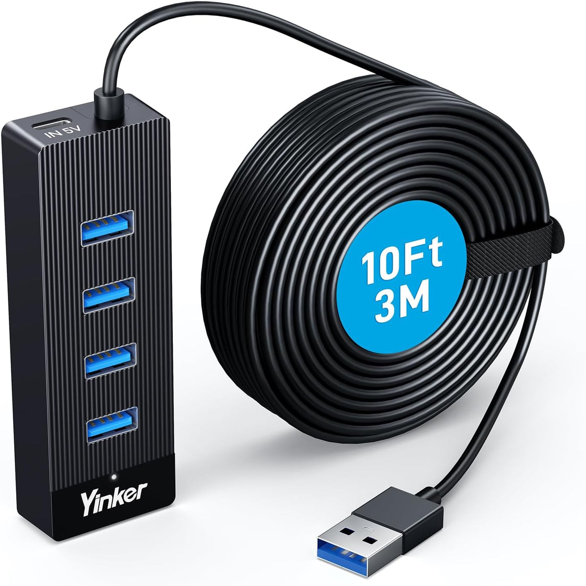 4-Port USB 3.0 Hub with 10FT USB Extension Cable, 5Gbps Data Transfer