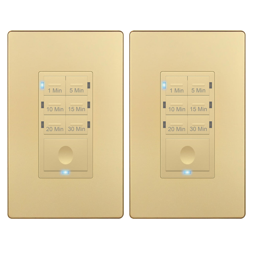ENERLITES 30-Minute Neutral Countdown Wall Switch Timer, Gold, 2 Pack