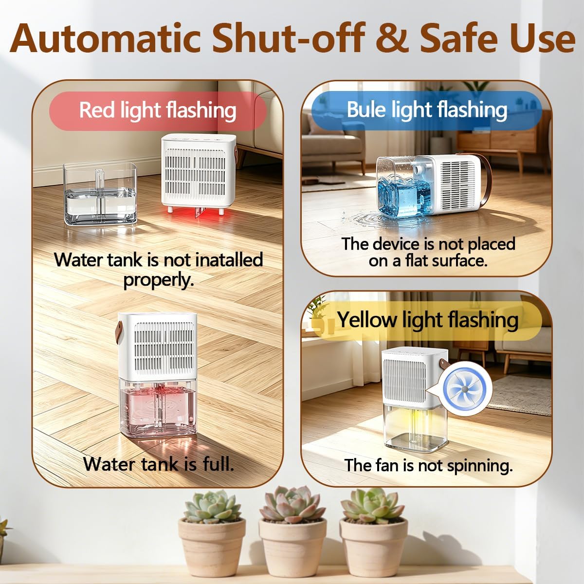 Dehumidifier 60oz Small Dehumidifier for Home 430 Sq.Ft Quiet Dehumidifier with 10 Color Lights&Auto Shut Off 3 Modes
