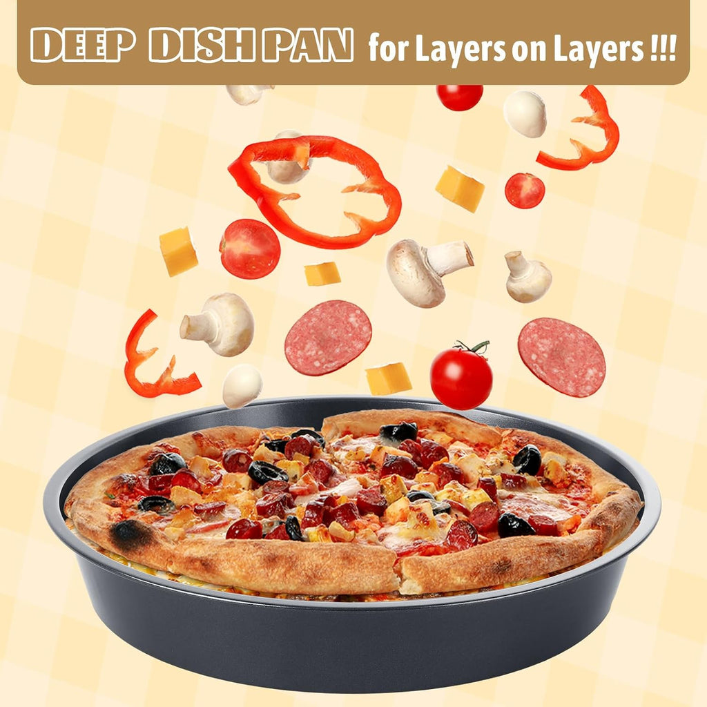 6 Pack Deep Dish Pizza Pan Personal 10 Inch Pizza Pan Set Round Pizza Pan for Oven Non Stick Pizza Plates Carbon