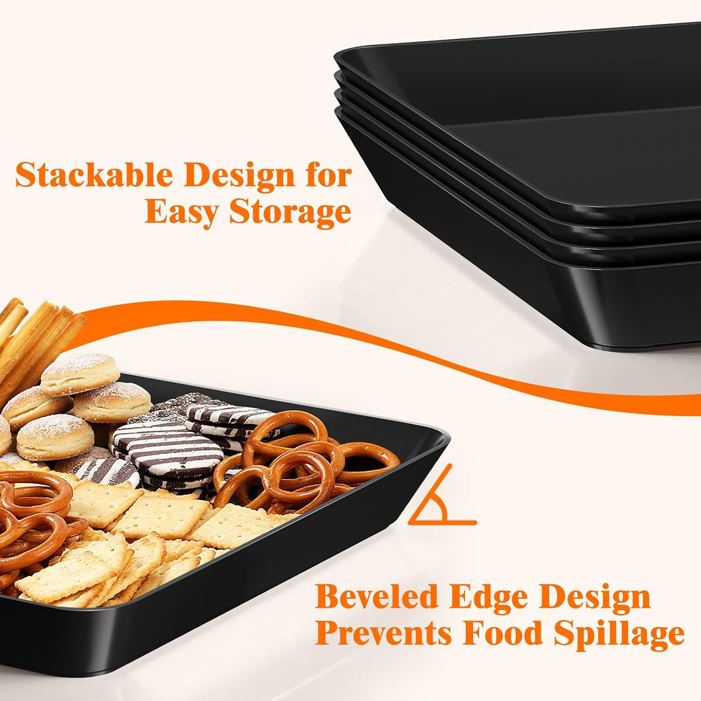 4-Pack Serving Tray Set, Reusable Plastic Serving Platter for Party Supplies, Entertaining, Grilling Accessories