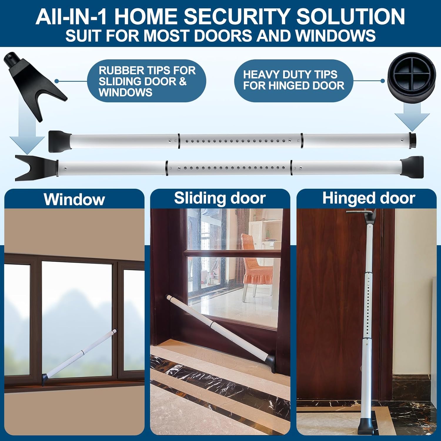 Door Security Bar, Door Stoppers Security bar,Heavy Duty Door Lock Security Door Jammer Door Stopper for Apartment