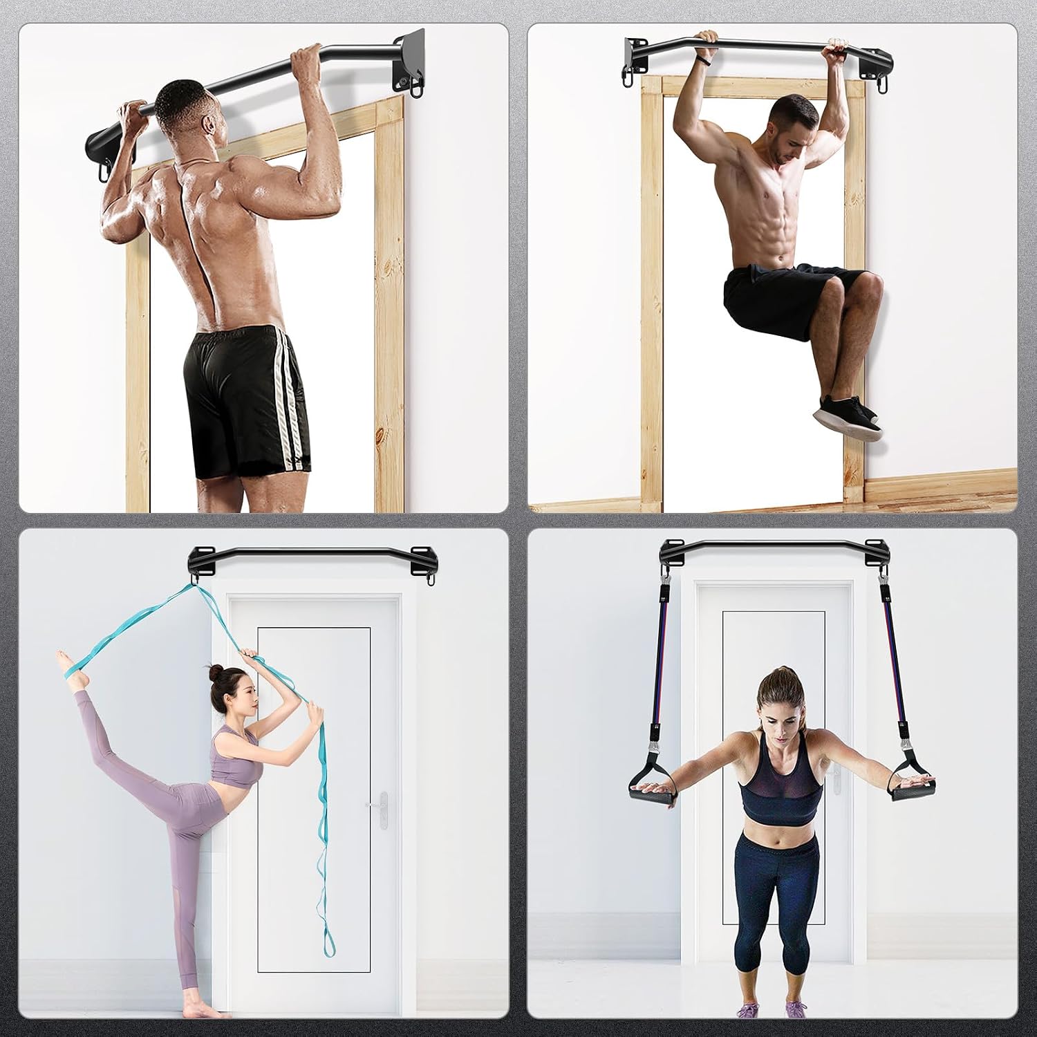 Heavy Duty Welded Pull Up Bar Wall/Joist/Ceiling Mount Chin Up Bar | Multifunctional Pull-up Bars w/Resistance Band
