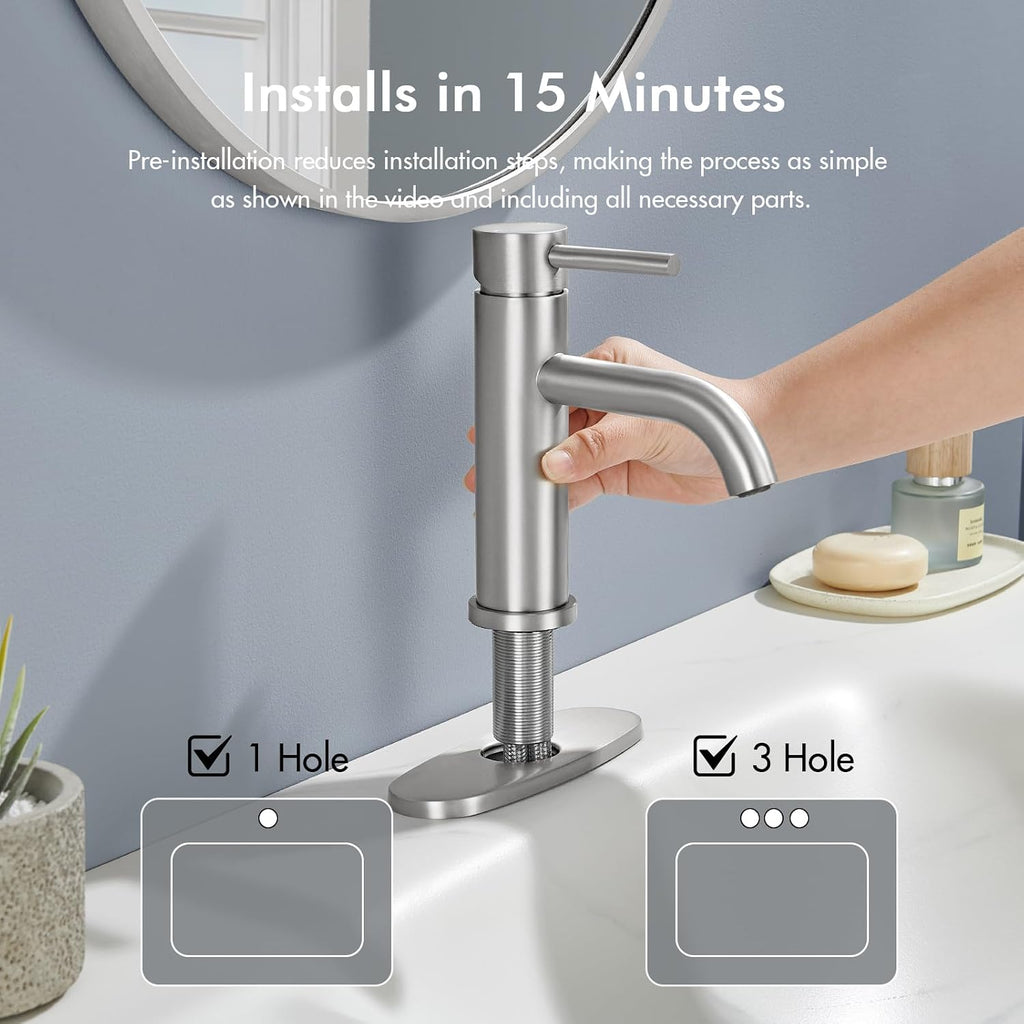 Brushed Nickel Bathroom Faucet, Single Hole Bathroom Sink Faucet