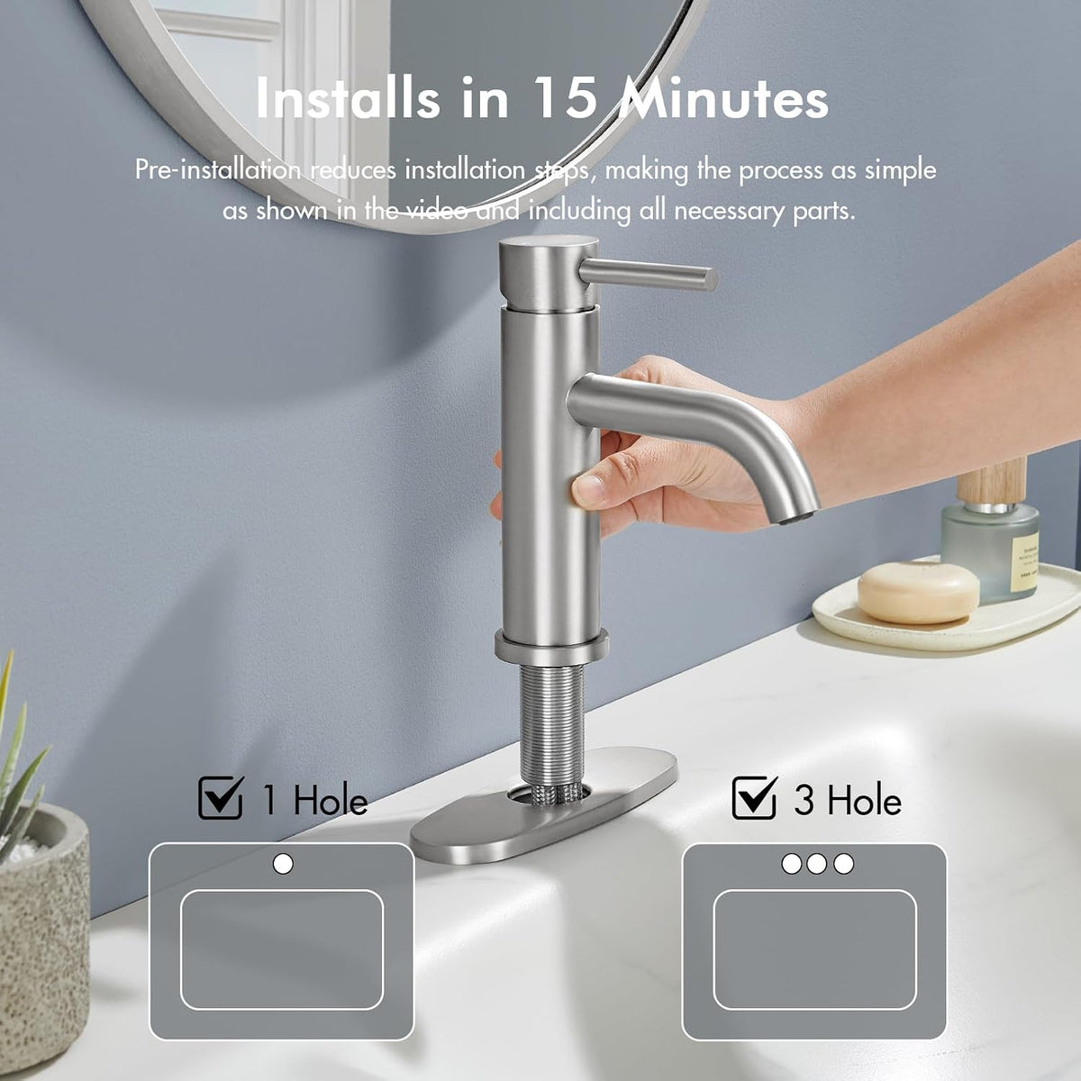 Brushed Nickel Bathroom Faucet, Single Hole Bathroom Sink Faucet
