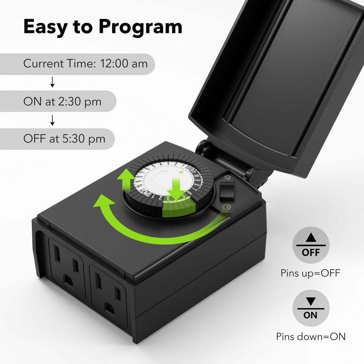 BN-LINK Outdoor 24-Hour Mechanical Timer Outlet, 2 Grounded Outlets, 4 Pack