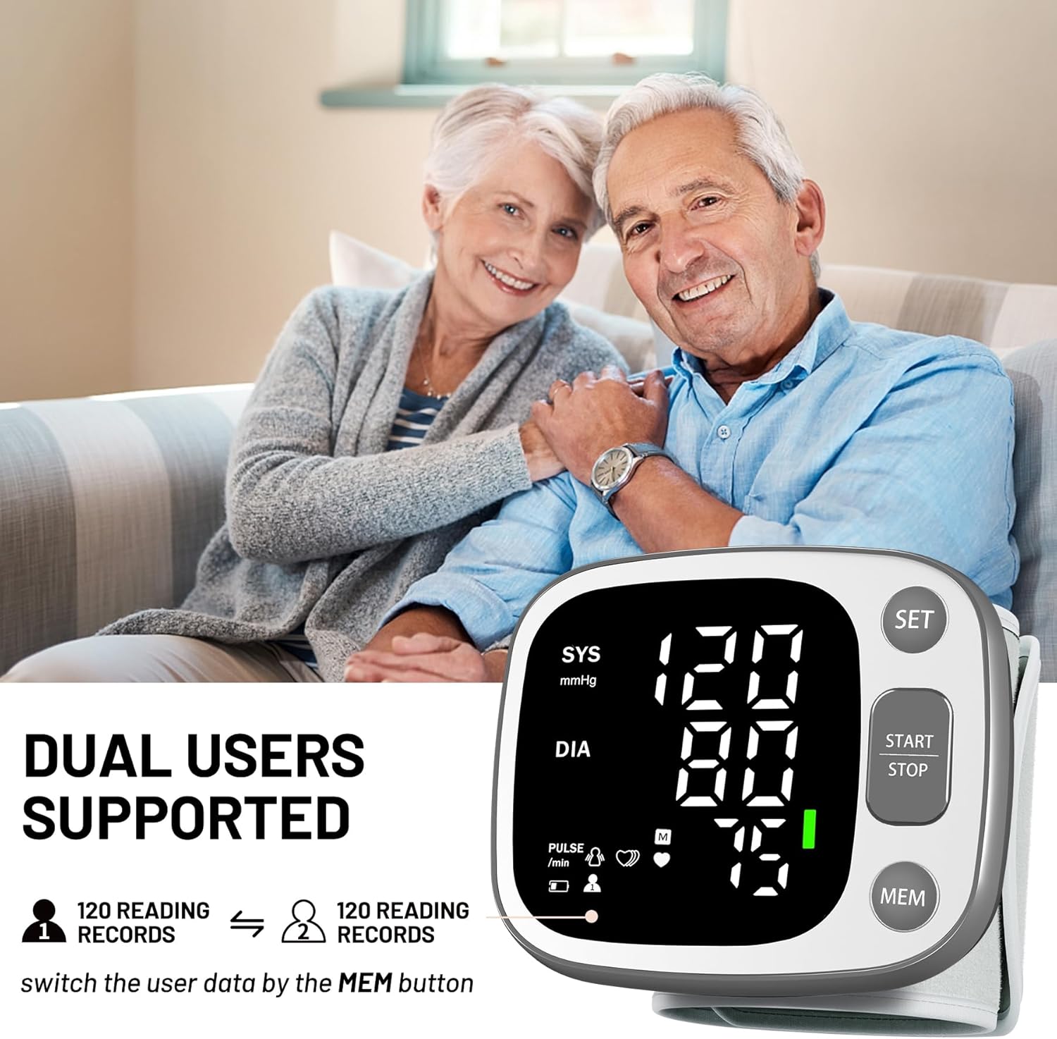 Blood Pressure Monitors for Home Use Rechargeable Wrist Digital BP Machine Cuff with LED Backlit Display, Voice