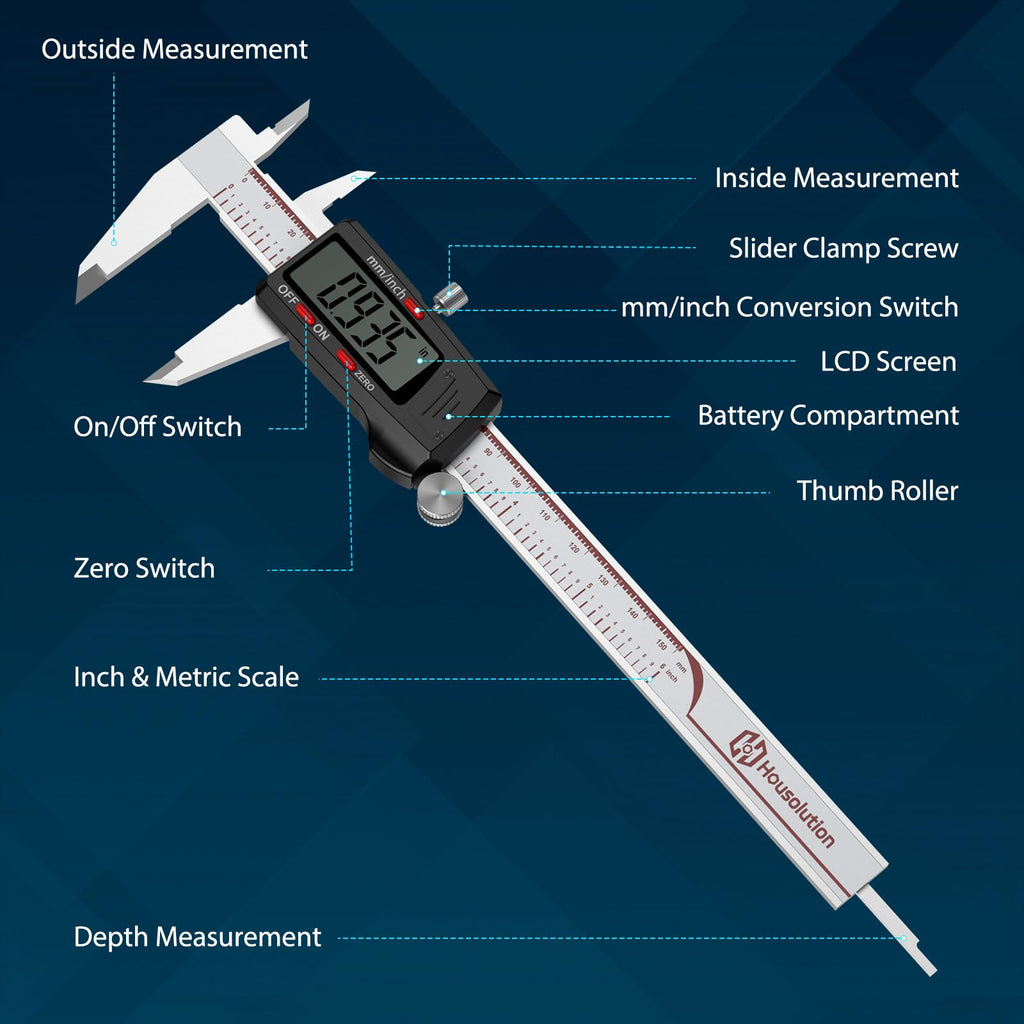 Housolution Digital Caliper 6 Inch, Inch/MM, 4 Measuring Ways, Auto-Off