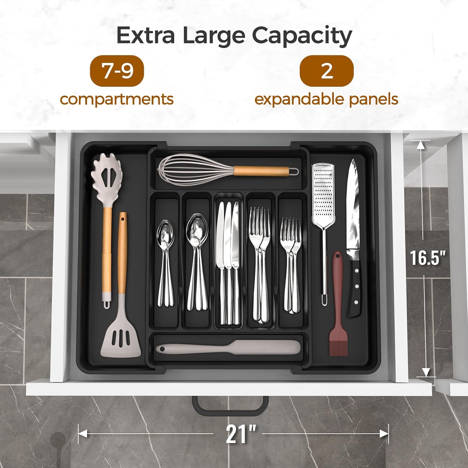 Extra Large Expandable Silverware Organizer, BPA-Free Food-Safe Cutlery Flatware Organizer, Kitchen Utensil Drawer