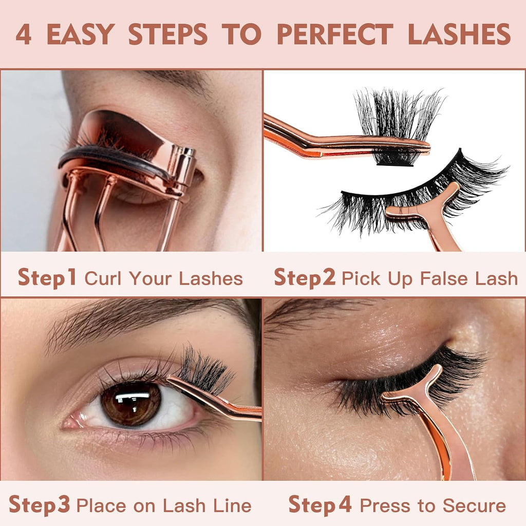 5-in-1 Lash Applicator Tool Kit, Lash Tweezers Set | Eyelash Applicator, Tweezers, Curler and Scissors for Easy False
