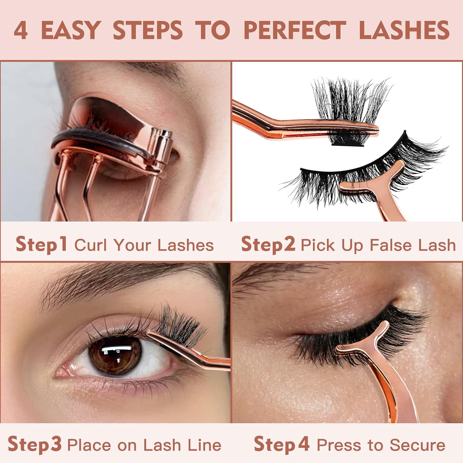 5-in-1 Lash Applicator Tool Kit, Lash Tweezers Set | Eyelash Applicator, Tweezers, Curler and Scissors for Easy False