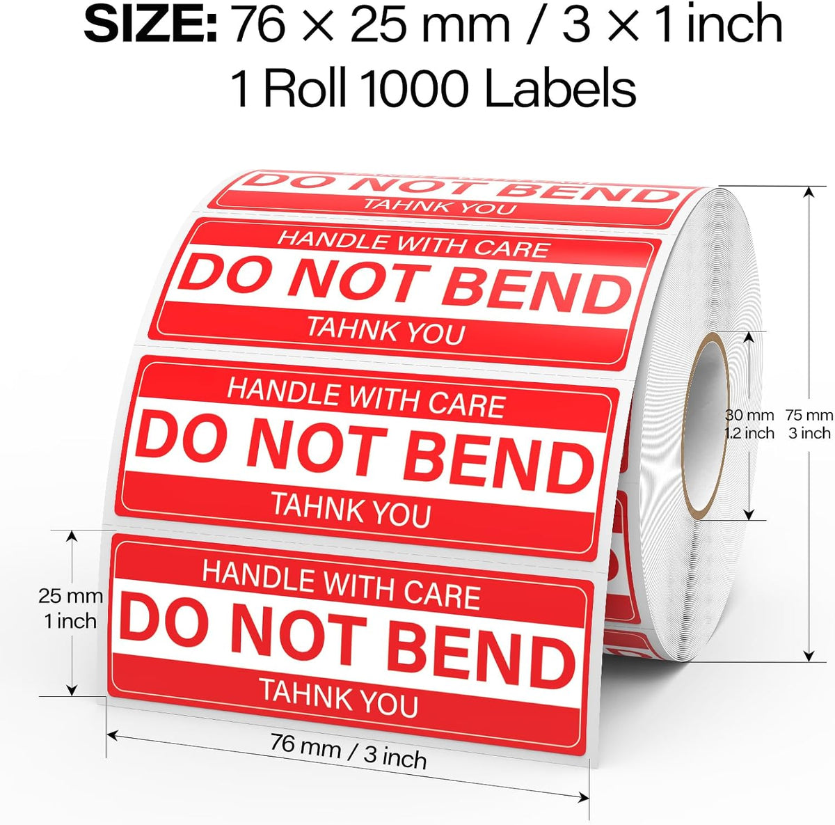 Do Not Bend Stickers 1" × 3" Handle with Care Shipping Labels 1000 Pcs